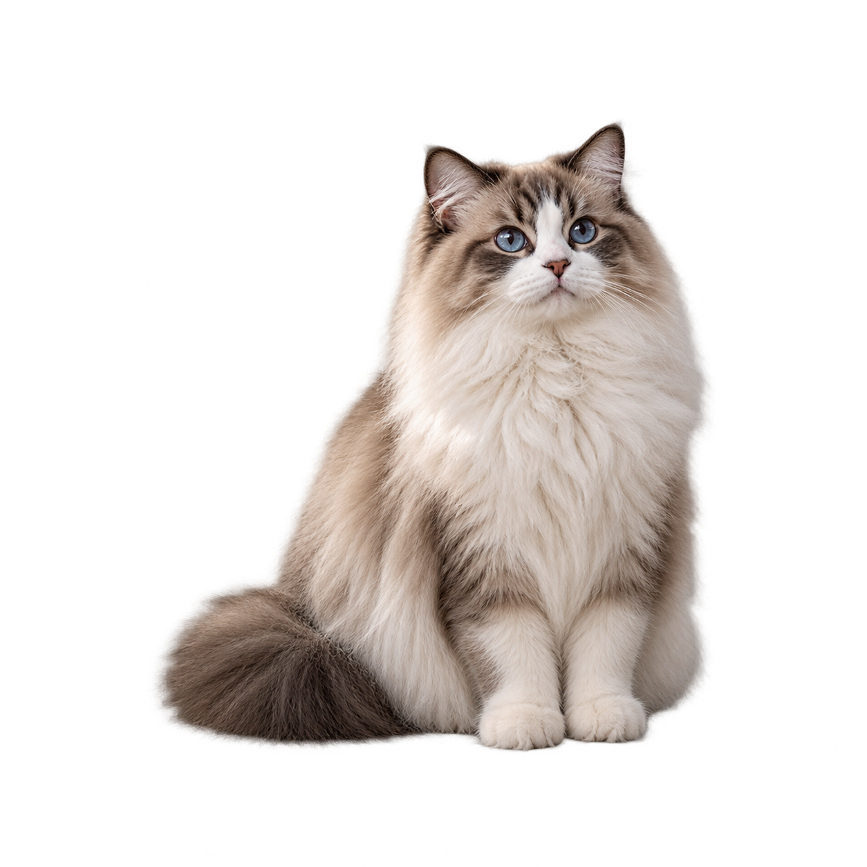 A ragdoll cat resting on a rug